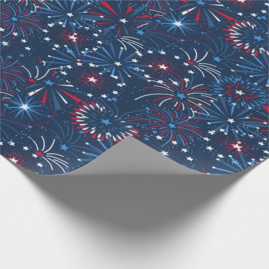 Blauw 4 juli vuurwerk cadeaupapier (Hoek)