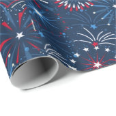 Blauw 4 juli vuurwerk cadeaupapier (Rol Hoek)