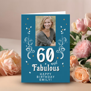Blauw 60 & Prachtig Loofwerk 60ste Verjaardag Foto Kaart