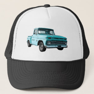 Blauw '64 Chevy stepside pickup op vrachtwagenhoed Trucker Pet