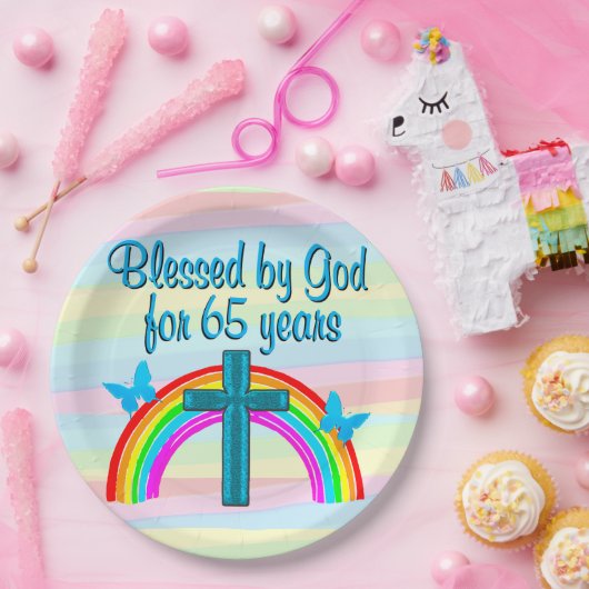  BLAUW 65E VERJAARDAG CHRISTELIJK PAPIER BORDEN PAPIEREN BORDJE (Feest)