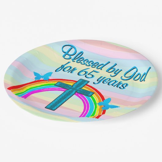  BLAUW 65E VERJAARDAG CHRISTELIJK PAPIER BORDEN PAPIEREN BORDJE (Gekanteld)