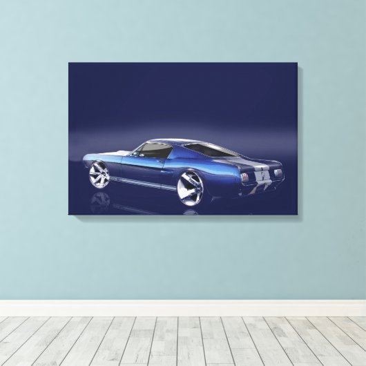 Blauw '66 Mustang Canvas Afdruk (Insitu (Houten vloer))