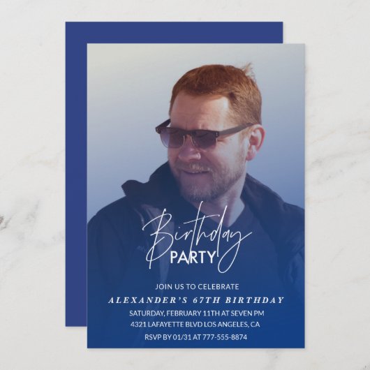 Blauw 67e verjaardag uitnodiging Verjaardagsfeest  (Voorkant / Achterkant)