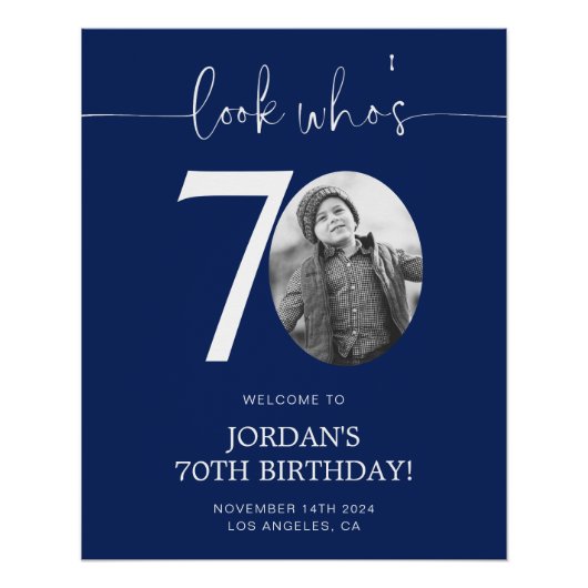 Blauw 70e verjaardag welkomstbord | Kijk eens wie Perfect Poster (Voorkant)