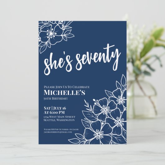 Blauw 70e verjaardagsfeest kaart (Staand voorkant)