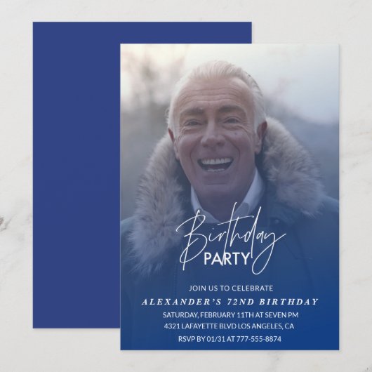 Blauw 72e verjaardag uitnodiging Verjaardagsfeest  (Voorkant / Achterkant)