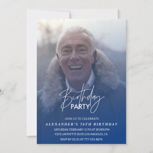 Blauw 76e verjaardag uitnodiging Verjaardagsfeest  (Voorkant)