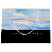 Blauw 7 wit waterverf lijnen patroon groot cadeauzakje (Voorkant)