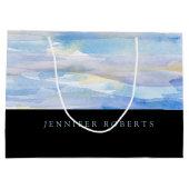 Blauw 7 wit waterverf lijnen patroon groot cadeauzakje (Achterkant)