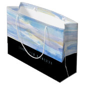 Blauw 7 wit waterverf lijnen patroon groot cadeauzakje (Achterkant Gekanteld)