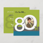 Blauw 80e Big 8-Oh! Fotosjabloon Birthday Party Kaart (Voorkant / Achterkant)