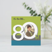 Blauw 80e Big 8-Oh! Fotosjabloon Birthday Party Kaart (Staand voorkant)