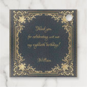 Blauw 80e Verjaardag Elegant  Goud Script Bedankjes Labels (Achterkant)