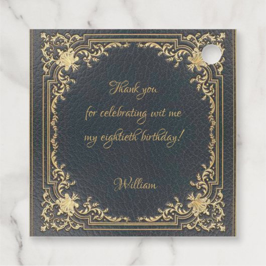 Blauw 80e Verjaardag Elegant  Goud Script Bedankjes Labels (Achterkant)