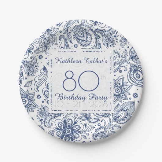Blauw  80th Birthday Party Paper Bord (Voorkant)