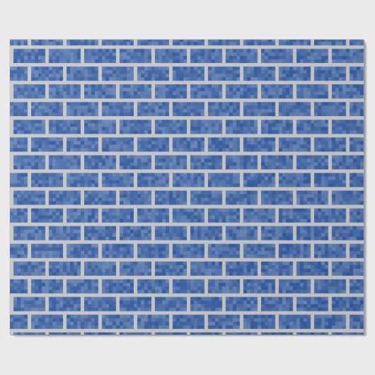 Blauw, 8-bits, gepixeleerd patroon voor bakstenen cadeaupapier (Vlak)