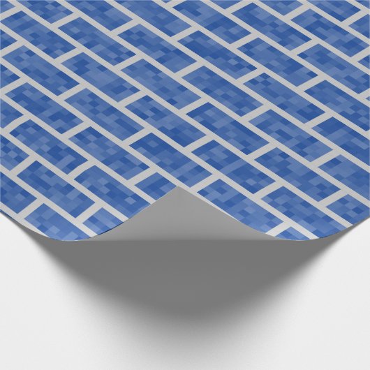 Blauw, 8-bits, gepixeleerd patroon voor bakstenen cadeaupapier (Hoek)
