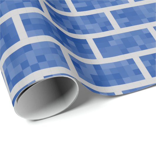 Blauw, 8-bits, gepixeleerd patroon voor bakstenen cadeaupapier (Rol Hoek)