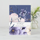 Blauw 90ste verjaardag bloemig zilver elegant chic kaart (Staand voorkant)