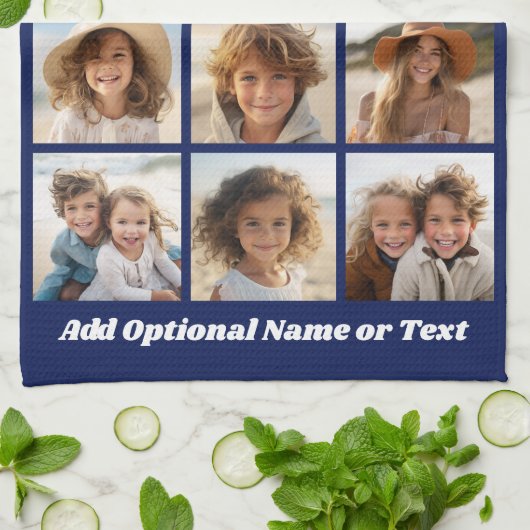 Blauw 9 Photo Square Collage - met script wit Theedoek (Gevouwen)