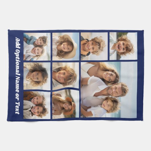 Blauw 9 Photo Square Collage - met script wit Theedoek (Horizontaal)