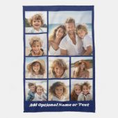 Blauw 9 Photo Square Collage - met script wit Theedoek (Verticaal)