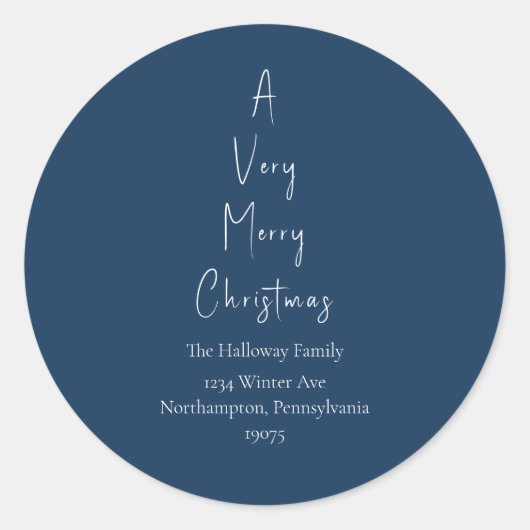 Blauw A heel prettige kerstboomenveloppen Ronde Sticker (Voorkant)