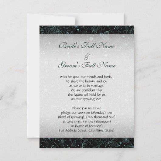 Blauw aan Zwarte Floral Border Kaart (Voorkant)