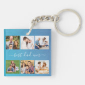 Blauw Aangepast 6 Foto en tekst, beste vader ooit Sleutelhanger (Achterkant)