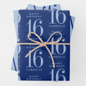 Blauw Aangepast aangepaste leeftijd 16e verjaardag Inpakpapier Vel (In situ)
