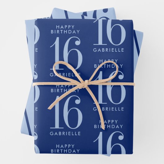 Blauw Aangepast aangepaste leeftijd 16e verjaardag Inpakpapier Vel (In situ)