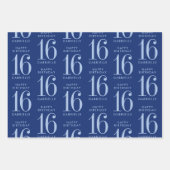 Blauw Aangepast aangepaste leeftijd 16e verjaardag Inpakpapier Vel (Voorkant)