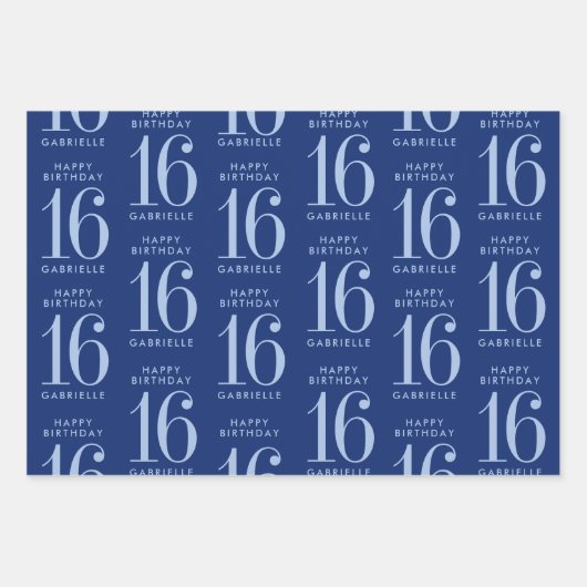 Blauw Aangepast aangepaste leeftijd 16e verjaardag Inpakpapier Vel (Voorkant)