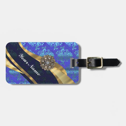 Blauw aangepast  demaspatroon bagagelabel (Voorkant horizontaal)