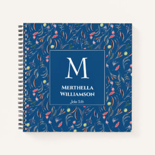 Blauw   Aangepast door Floral   Elegant MONOGRAM Notitieboek