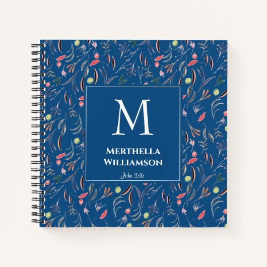 Blauw | Aangepast door Floral | Elegant MONOGRAM Notitieboek (Voorkant)