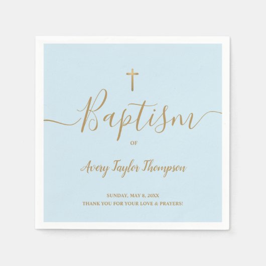 Blauw aangepast Elegant Gold Cross-Baptisemscript Servet (Voorkant)