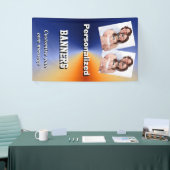 Blauw aangepast fotosjabloon spandoek (Beurs)