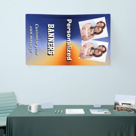 Blauw aangepast fotosjabloon spandoek (Beurs)