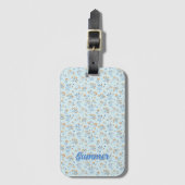 Blauw Aangepast Monogram Meisje Wildflower Patroon Bagagelabel (Voorkant (verticaal))