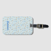 Blauw Aangepast Monogram Meisje Wildflower Patroon Bagagelabel (Voorkant (horizontaal))