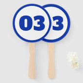 blauw aangepast nummer handwaaier (Voorkant en achterkant)