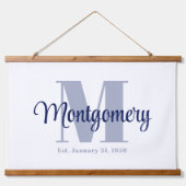 Blauw Aangepaste Familienaam Teken Trouwcadeau Ide Hangend Wandkleed (Voorkant)