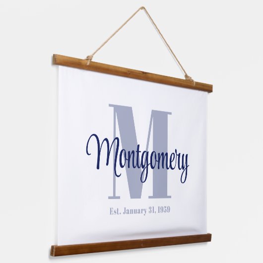 Blauw Aangepaste Familienaam Teken Trouwcadeau Ide Hangend Wandkleed (Gebogen)