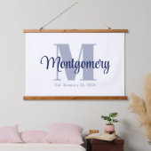 Blauw Aangepaste Familienaam Teken Trouwcadeau Ide Hangend Wandkleed (Slaapkamer)