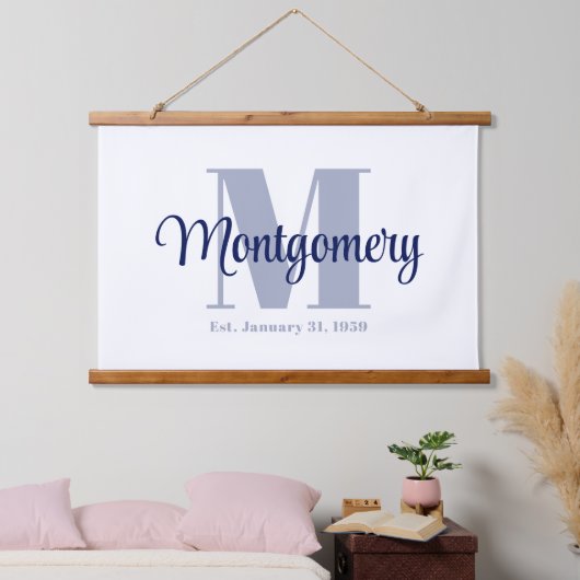 Blauw Aangepaste Familienaam Teken Trouwcadeau Ide Hangend Wandkleed (Slaapkamer)