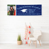 Blauw aangepaste foto 8' brede Afstuderen banner (Insitu)