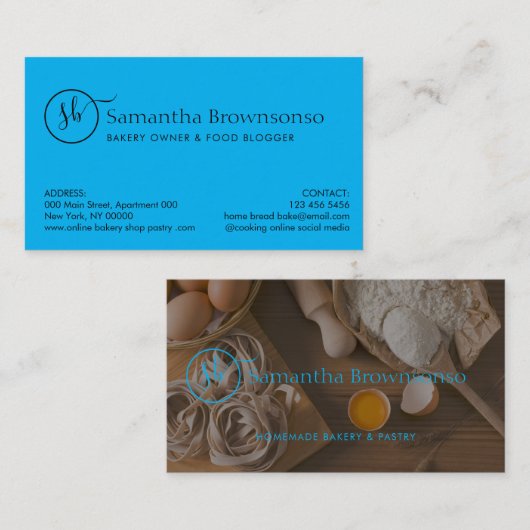 Blauw Aangepaste Foto Ei Brood Bakkerij Visitekaartje (Voorkant / Achterkant)