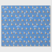 Blauw Aangepaste Gezichtsfoto Kinder 2e Verjaardag Cadeaupapier (Vlak)